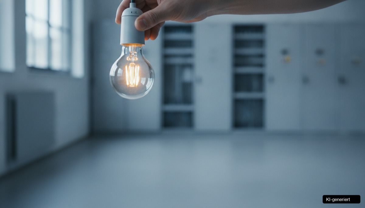 Mitarbeiter schaltet Licht aus, um Stromkosten im Betrieb zu senken und Energieeffizienz zu fördern